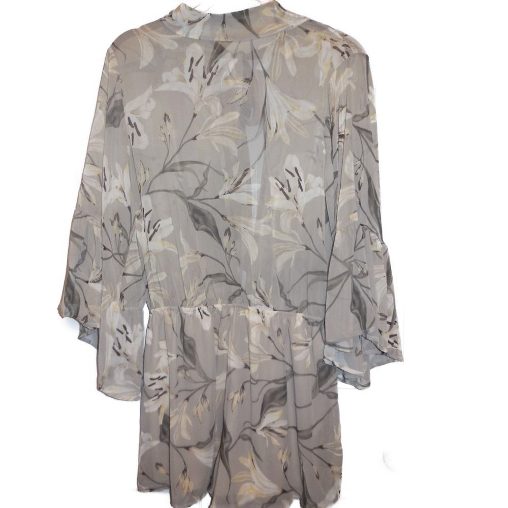 Romper Chiffon Floral Beige 3/4 wide ruffled sleeve One-Piece summer